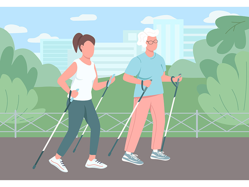 Sport walking flat color vector illustration