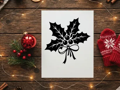 Schwarz-weiß Efeublätter mit Beeren Symbol für Weihnachts-Designelemente.