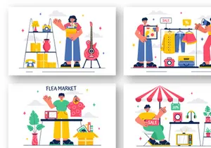 10 Flea Market Shopping Illustration