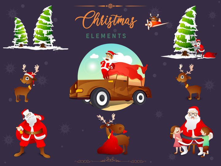 Christmas tree decorative gift, Pine trees happy new year holiday snowman and santa