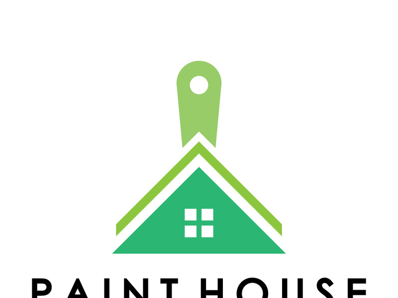 logo icon illustration house paint with a blend of brushes and rollers for house wall paint design, minimalist house, painting, interior, building, property business, wallpaper, vector concept