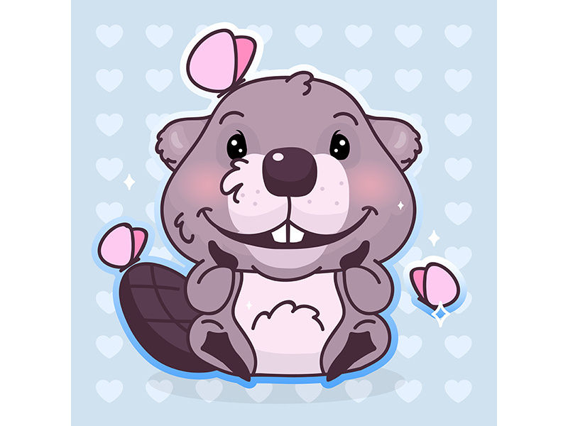 Cute beaver kawaii cartoon vector character