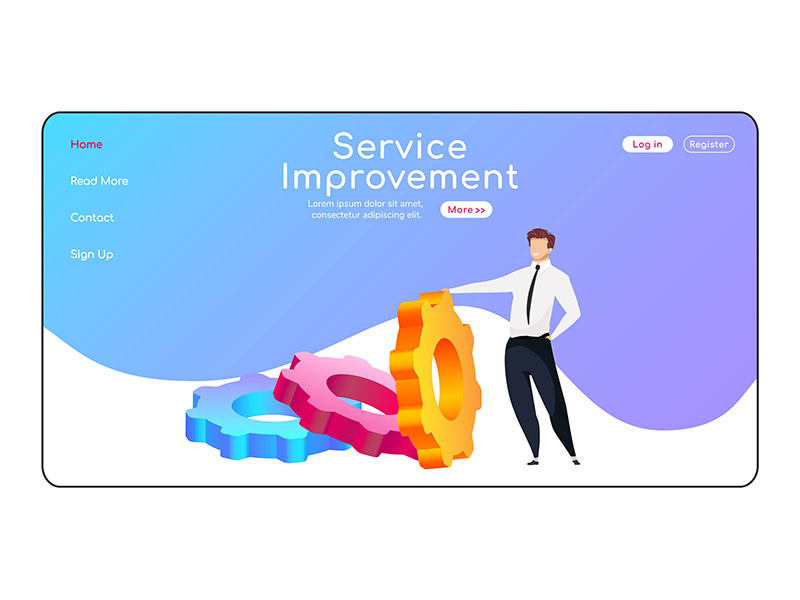 Service improvement landing page flat color vector template