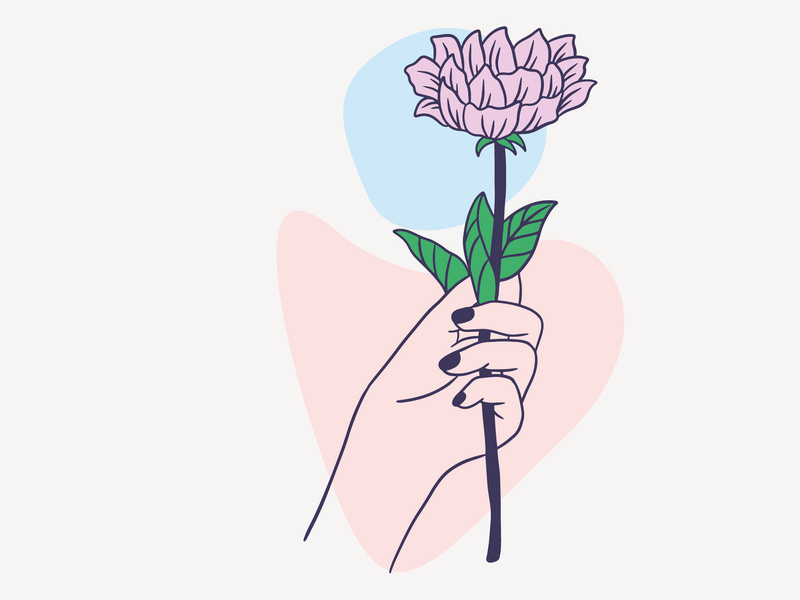 Women Hand Give a Flower, Vector Illustration