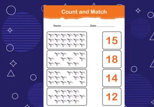 10 Pages Count and match with the correct number. Matching education game. Count how many items and choose the correct number