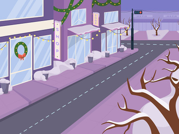 Winter city street flat color vector illustration preview picture