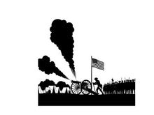 American civil war silhouette of soldier and cannon firing