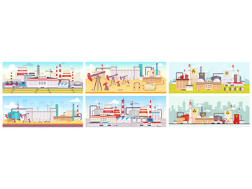 Industrial sites flat color vector illustrations set preview picture