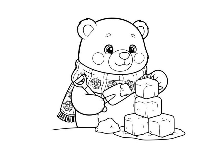 Cute teddy bear with marshmallows winter vector illustration