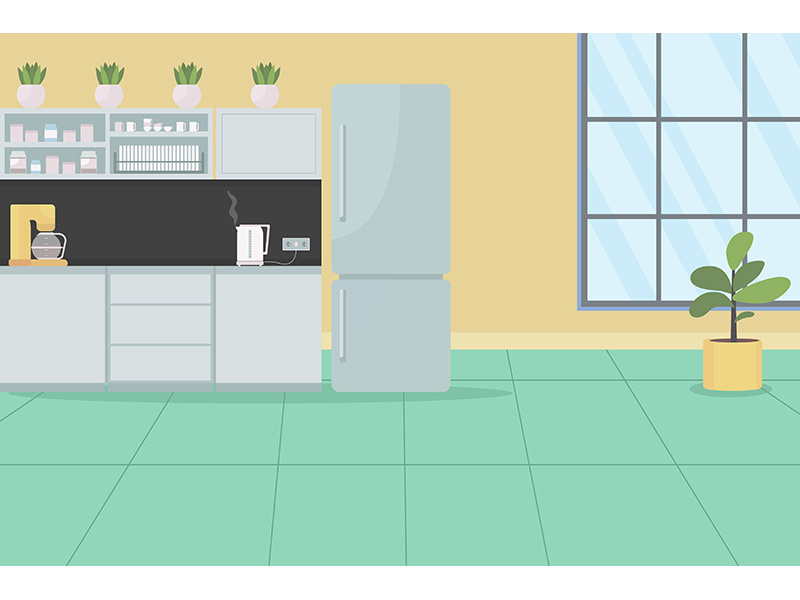 Office kitchen flat color vector illustration