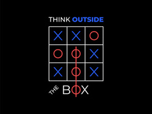 Think outside the box. Tic tac toe game minimalist vector t-shirt design.