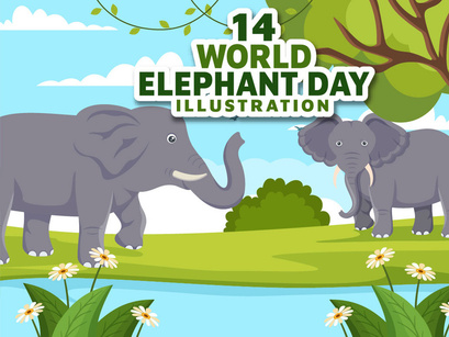 14 World Elephant Day Vector Illustration
