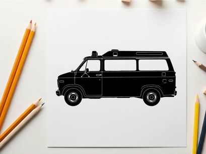Silhouette of a classic camper van with roof vents and windows