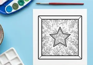 Christmas star ornament line art drawing for holiday greeting card design