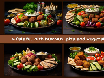 Falafel with hummus, pita and vegetables preview picture