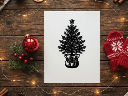 Decorative Christmas Tree in a Pot with Star Topper for Holiday Decor