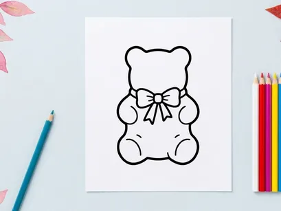 Cute cartoon teddy bear with bow tie for holiday decor. Adorable plush bear illustration for Halloween and gift themes.