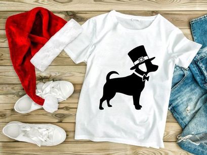 Dapper dog in top hat and bow tie