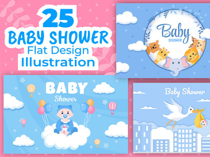 25 Baby Shower Little Boy or Girl Illustration