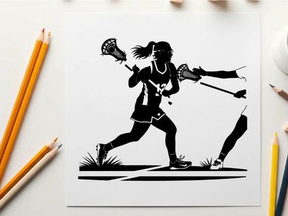 Lacrosse players in action silhouette