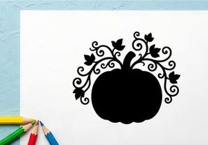 Silhouette labu dengan sulur melingkar dan aksen daun
