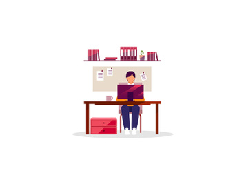 Office worker, employee with laptop flat vector illustration preview picture