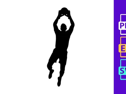 A silhouette of a person jumping to dunk a basketball with athletic motion