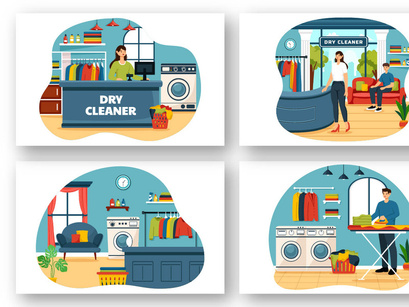 8 Dry Cleaner Store Illustration