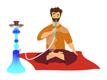 Man sitting and smoking hookah flat color vector faceless character preview picture