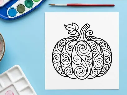 Coloring pumpkin illustration for fall and Halloween decor. Artistic pumpkin drawing for seasonal crafts and holiday themes.