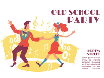 Old school party banner flat vector template preview picture