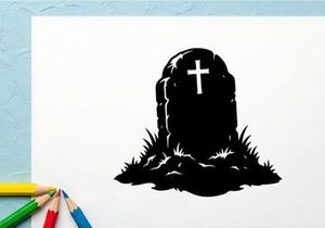 Silhouette of a Cross on a Tombstone in Graveyard Scene