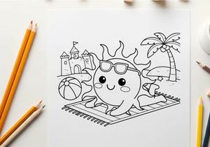 Cute octopus vacation beach vector illustration flat design