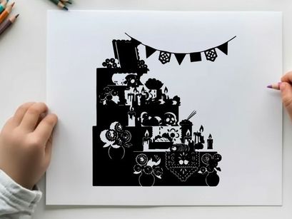 Day of the dead altar silhouette with decorations and offerings