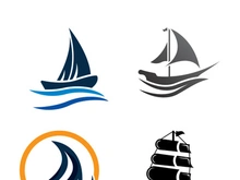 Sailboat boat on sea ocean wave with logo design simple ship