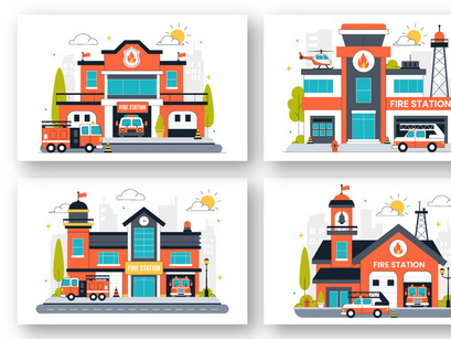 10 Fire Station Building Illustration