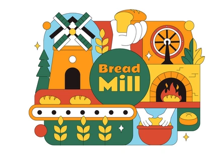 10 Traditional Bread Mill Illustration