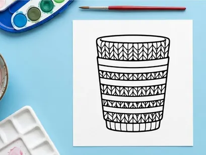 Hand drawn Christmas mug doodle with festive knitted sweater pattern for holiday design