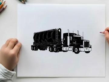 Silhouette of a semi truck hauling a large cylindrical load preview picture