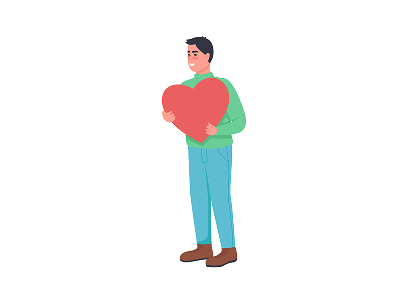 Man in love with heart flat color vector detailed character