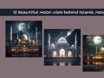 Beautiful moon view behind islamic mosque preview picture
