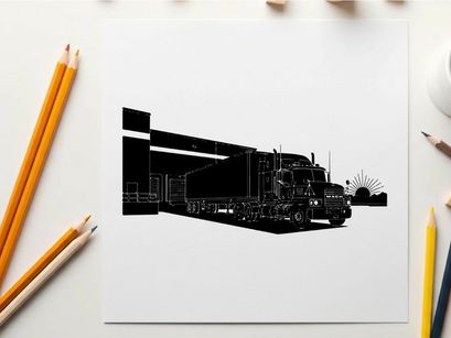 Silhouette of a semi truck at a warehouse loading dock