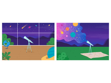 Space exploration with telescope flat color vector illustration set preview picture