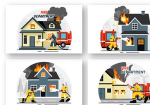 9 Fire Department or Firefighter Illustration