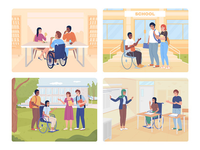 High school equity 2D vector isolated illustration set