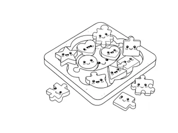 Cute puzzle pieces with faces vector illustration flat design preview picture