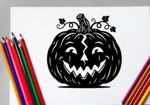 Black Halloween Pumpkin with Jack-o'-Lantern Face for Autumn Decor