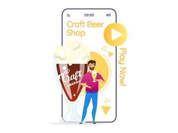 Craft beer shop cartoon smartphone vector app screen preview picture