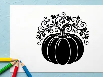 Silhouette de una calabaza con patrones de enredaderas ondulantes para decoración de Halloween o otoño