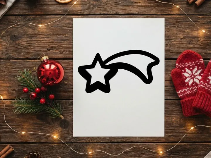 Simple shooting star icon, black outline graphic of a celestial comet symbol.